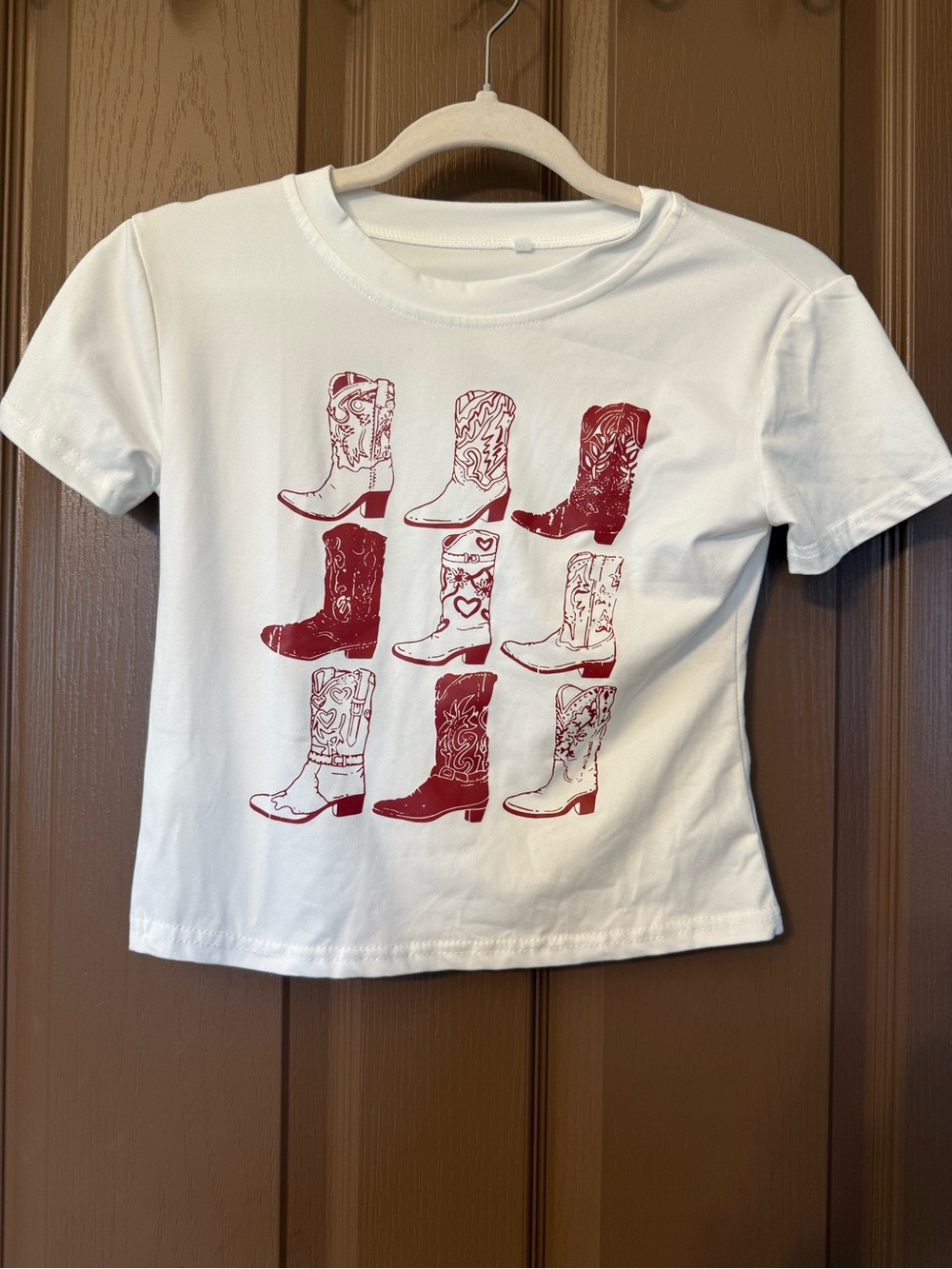 Girls' White Tee with Red Cowboy Boot Print